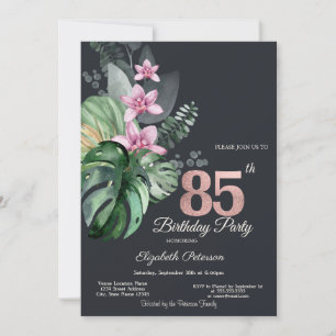 Invitation Fleurs Tropicales Sombre 85e Anniversaire