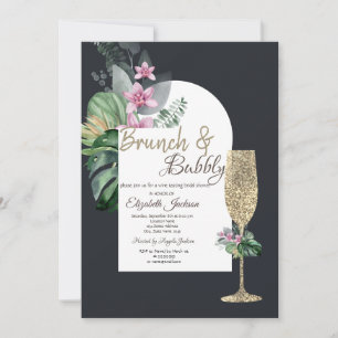 Invitation Fleurs Tropicales Verre Champagne Foncé