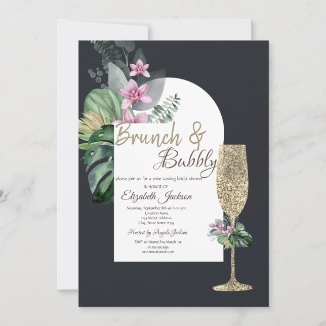 Invitation Fleurs tropicales Verre de Champagne foncé (Devant)