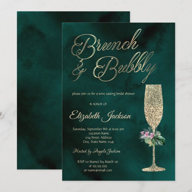 Invitation Fleurs tropicales Verres de Champagne (Devant / Derrière)