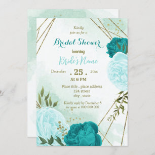 Invitation fleurs turquoise vert feuille nuptiale