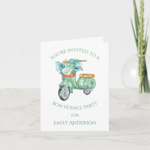 Invitation Fleurs vertes à la menthe et Scooter Bon Voyage Pa