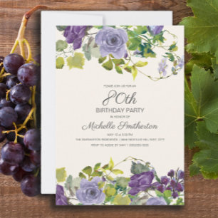 Invitation Fleurs Vertes Florales Violettes 80e Anniversaire