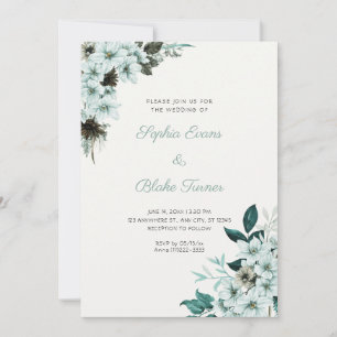 Invitation Fleurs Vertes Rustiques Mariage Bohème Blanc Cassé