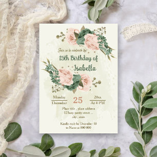 Invitation fleurs vertes sauge anniversaire botanique