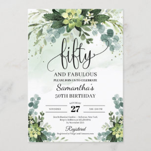 Invitation Fleurs vertes succulentes feuilles 50e anniversair