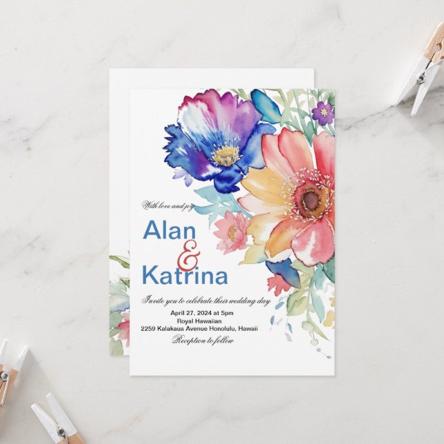 Invitation Fleurs Vibrantes Bohème (Devant/Arrière en situation)