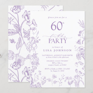 Invitation Fleurs victoriennes 60e anniversaire fête Lilac Sc