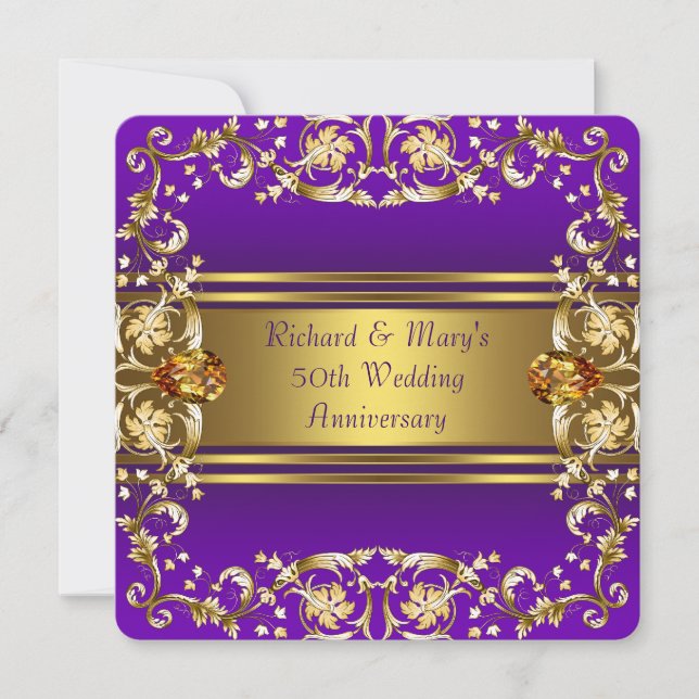 Invitation Fleurs victoriennes violettes et or 50e anniversai (Devant)