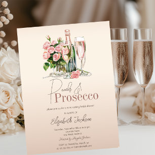 Invitation Fleurs Vin Perles Prosecco Beige Enterrement de Vi