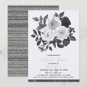 Invitation Fleurs Vintage Noir & Blanc Mariage Moderne Cérémo