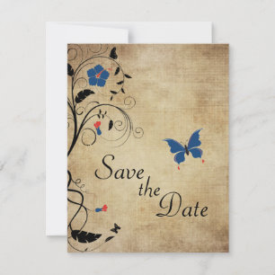 Invitation Fleurs Vintage Papillons Mariage Enregistrer la Da