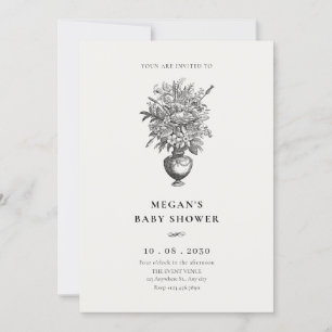 Invitation Fleurs vintages dans le baby shower antique vase