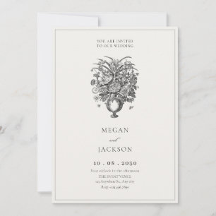 Invitation Fleurs vintages dans vase antique mariage