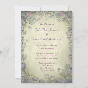 Invitation Fleurs vintages et Mariage de papillon