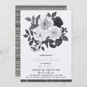 Invitation Fleurs Vintages noires et blanches Fête des mariée