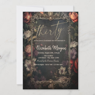 Invitation Fleurs vintages Roses gothique 30e anniversaire