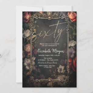 Invitation Fleurs vintages Roses gothique 60e anniversaire