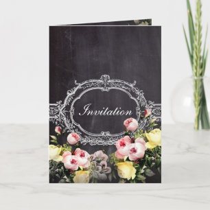 Invitation fleurs vintages rustiques modernes Chalkboard mari