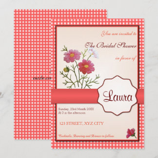 Invitation Fleurs vintages sur En vichy Fête des mariées