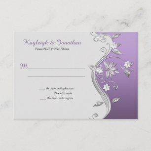 Invitation Fleurs Violet Lavande Argenté Ornementées Boucles 