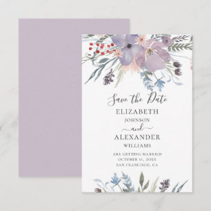 Invitation Fleurs violettes à l'aquarelle. Mariage floral lil