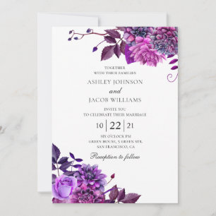 Invitation Fleurs violettes à l'aquarelle. Mariage floral lil