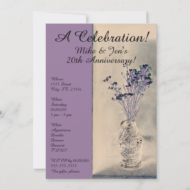 Invitation Fleurs violettes artistiques dans l'invitation de  (Devant)