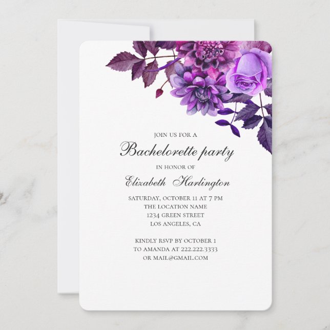 Invitation Fleurs violettes. Bachelorte violette (Devant)