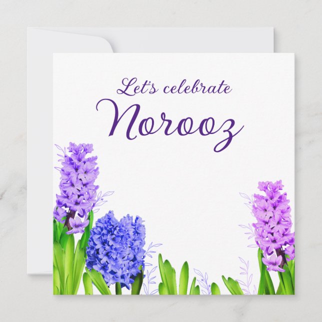 Invitation Fleurs violettes bleu rose Hyacinth Joyeux Norooz (Devant)