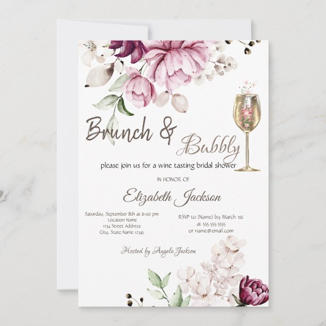 Invitation Fleurs violettes Brunch & Fête des mariées mousseu (Devant)