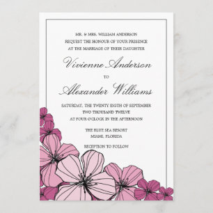 INVITATION FLEURS VIOLETTES CARTON D'INVITATION DE MARIAGE