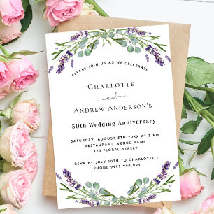 Invitation Fleurs violettes de lavande 50e anniversaire maria