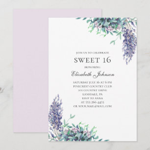 Invitation Fleurs violettes Douces 16. Lavande 16e anniversai