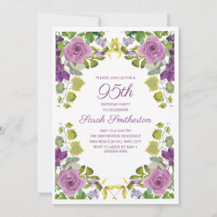 Invitation Fleurs Violettes Élégantes et Vignes Vertes pour 9