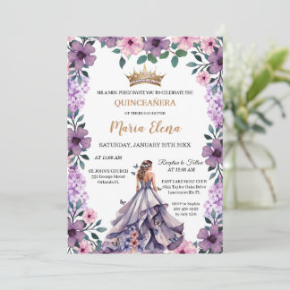 Invitation Fleurs violettes et papillons: Quinceañera