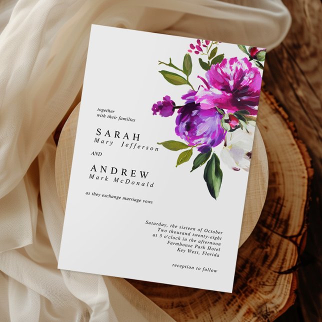 Invitation Fleurs violettes et verdure Feuille Mariage modern (Créateur téléchargé)