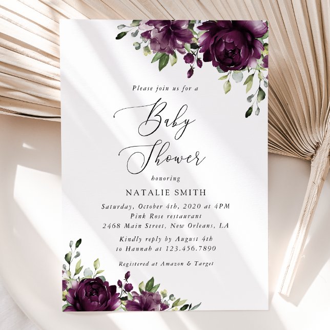 Invitation Fleurs violettes, Fleurs de prunes, Boho, Baby sho (Créateur téléchargé)