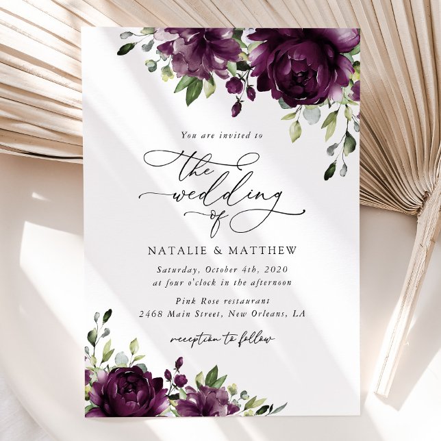 Invitation Fleurs violettes, Fleurs de prunes, Boho, Mariage  (Créateur téléchargé)