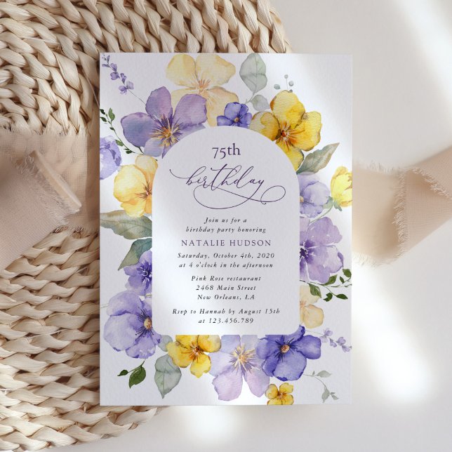 Invitation Fleurs violettes, Fleurs Jaunes, Boho, Anniversair (Créateur téléchargé)