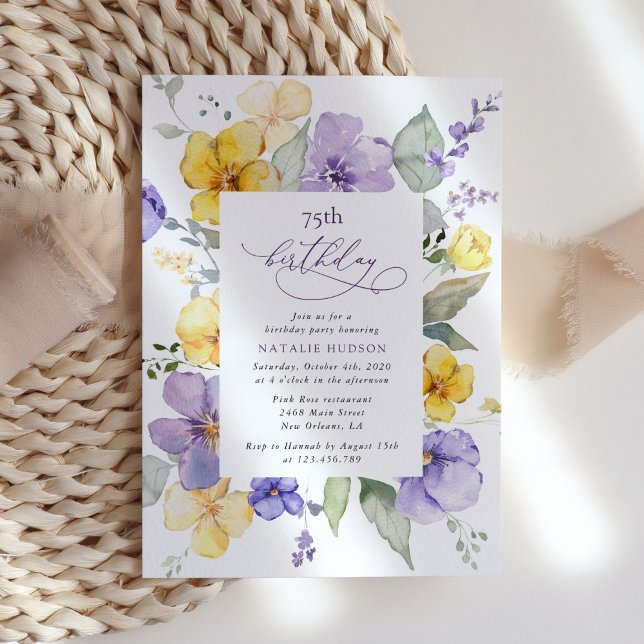 Invitation Fleurs violettes, Fleurs Jaunes, Boho, Anniversair (Créateur téléchargé)