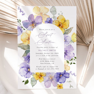 Invitation Fleurs violettes, Fleurs Jaunes, Boho, Sweet 16