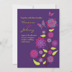 Invitation Fleurs violettes funky Mariage