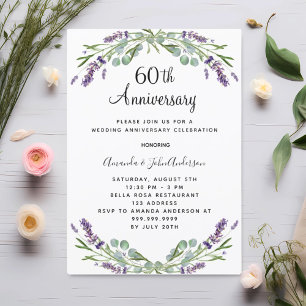 Invitation Fleurs violettes lavande 60e anniversaire mariage