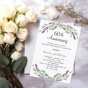 Invitation Fleurs violettes lavande 60e anniversaire mariage