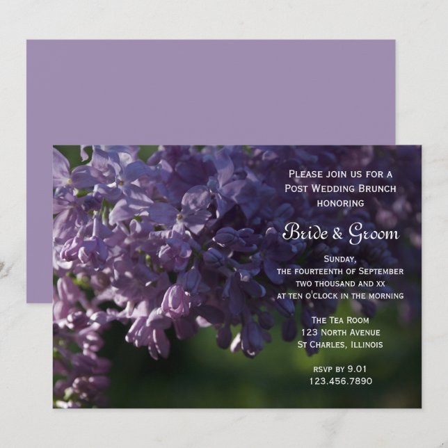 Invitation Fleurs violettes Lilac Post Mariage Brunch (Devant / Derrière)
