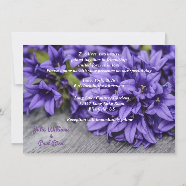 Invitation Fleurs violettes profondes sur Mariage campagnard  (Devant)
