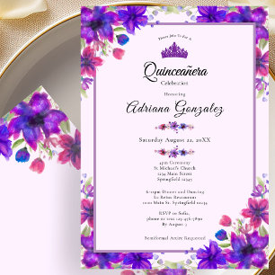 Invitation Fleurs Violettes Quinceanera 15e Anniversaire