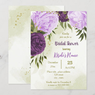 Invitation fleurs violettes vert feuille douche nuptiale