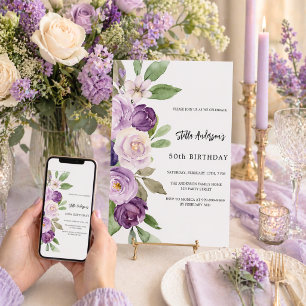 Invitation Fleurs violettes violettes anniversaire